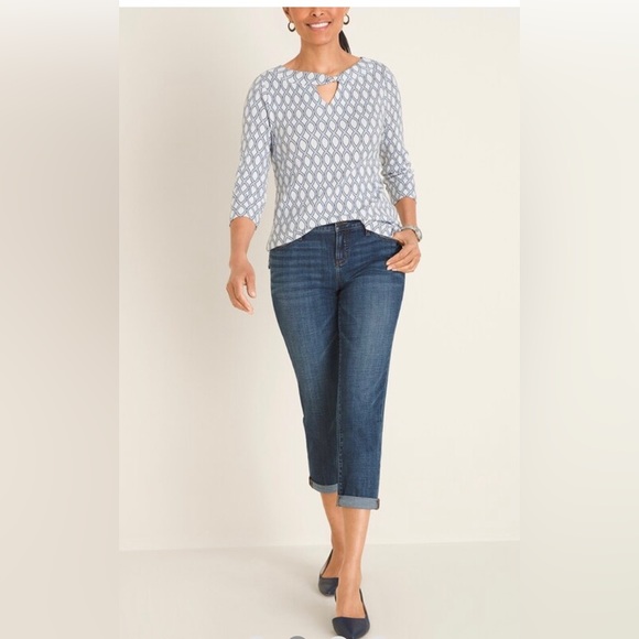 Chico’s Convertible Supima Cotton Geometric Twist-Neck Tee Sz 4/Small - Picture 5 of 11